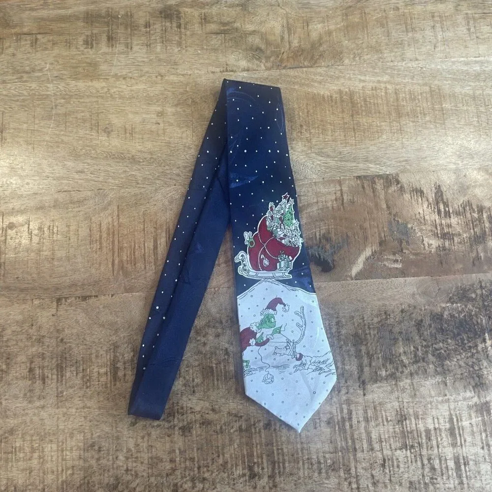 Dr Seuss Tie The Grinch Vintage Mens Necktie Silk Christmas 1996 Blue Korea